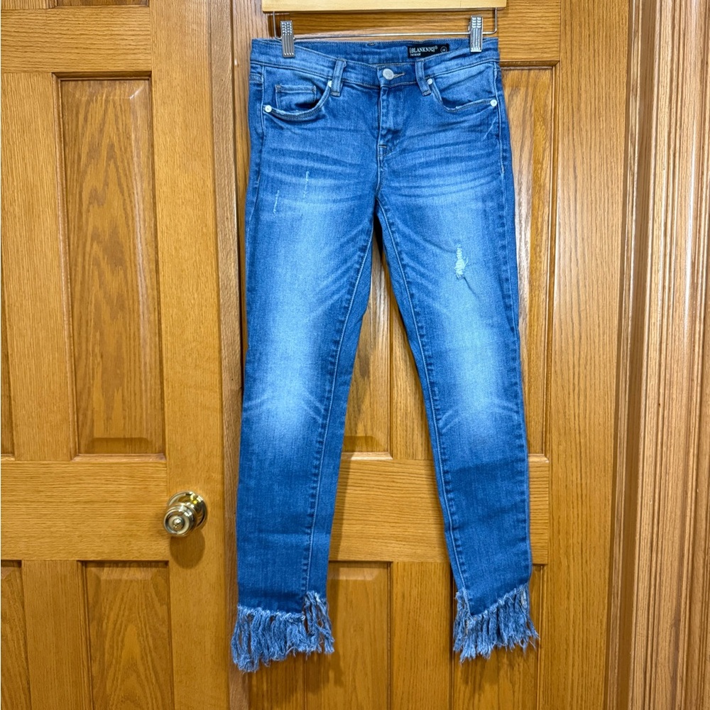 Blank NYC Blue Distressed Jeans with Frayed Hem Sz 26